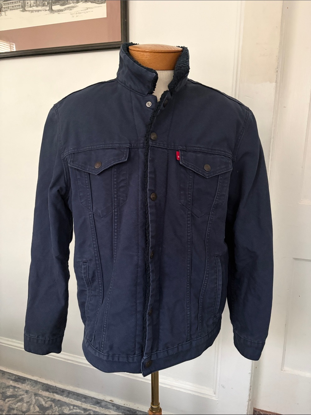 Levi's Men's Navy Sherpa Collar Button-Front Jacket